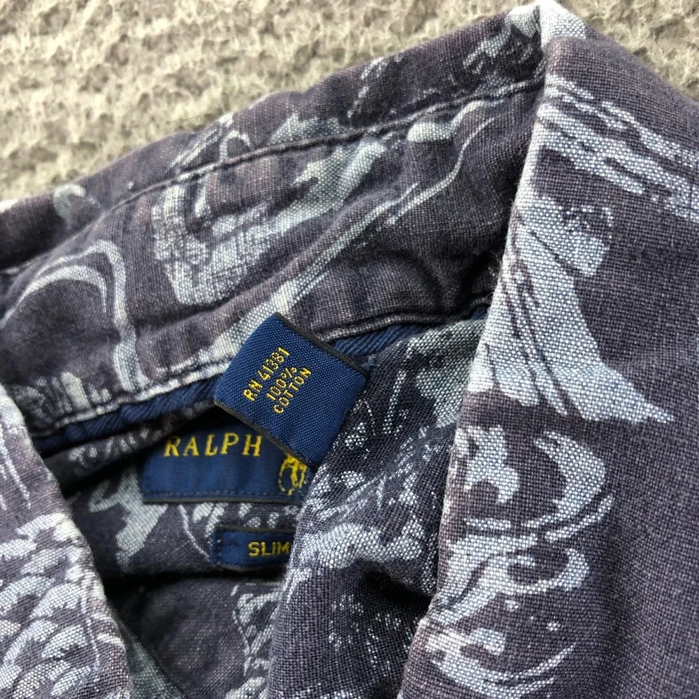 Polo Ralph Lauren Shirt Mens Extra Large Blue Koi Fish Short Sleeve Button Down